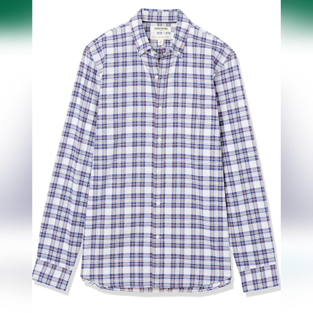 Goodthreads Men's Standard-Fit Long Sleeve Oxford Shirt, Blue/White